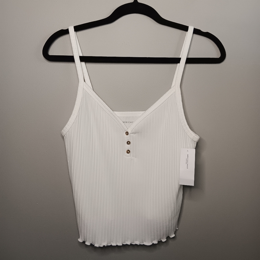 American Eagle White Ribbed Tank Top